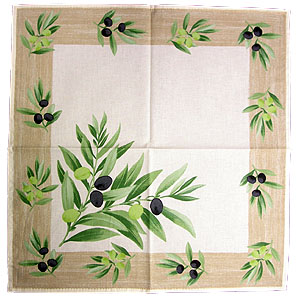 Provence print fabric tea towel (olives. raw x beige)